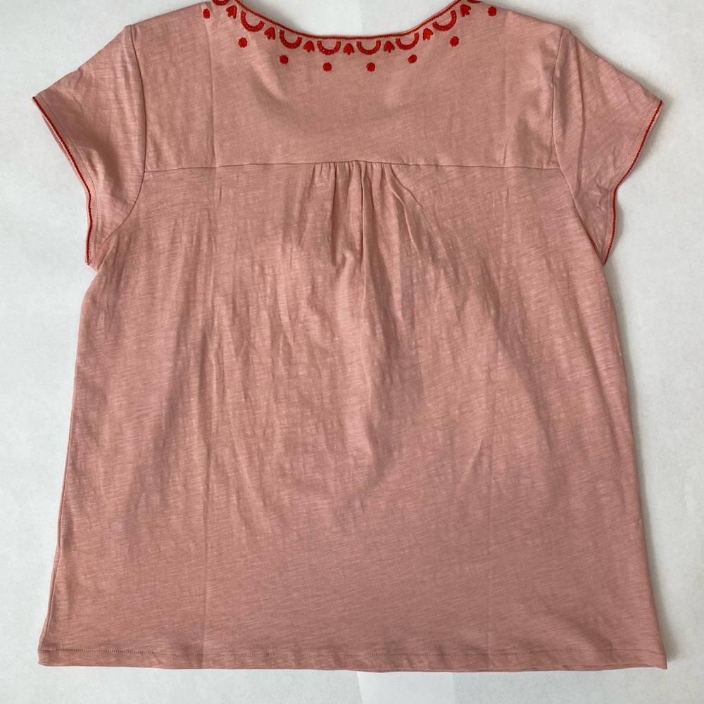 Boden Pink Short Sleeve Embroidered Yoke Tee - Picture 5 of 8